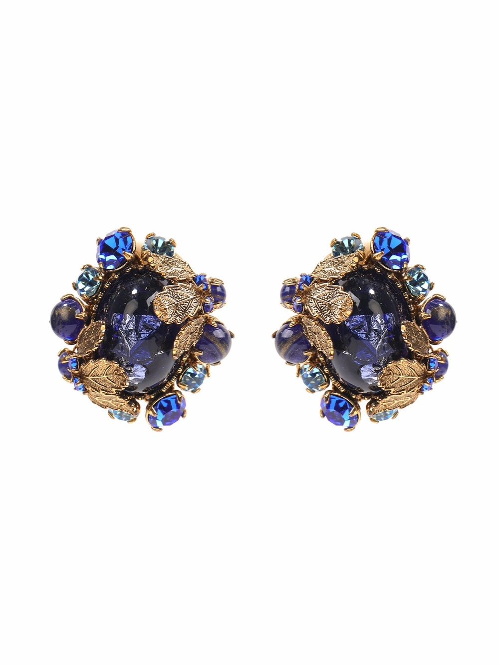 Vintage-Inspired Blue Crystal Cluster unique design high end clip on earrings
